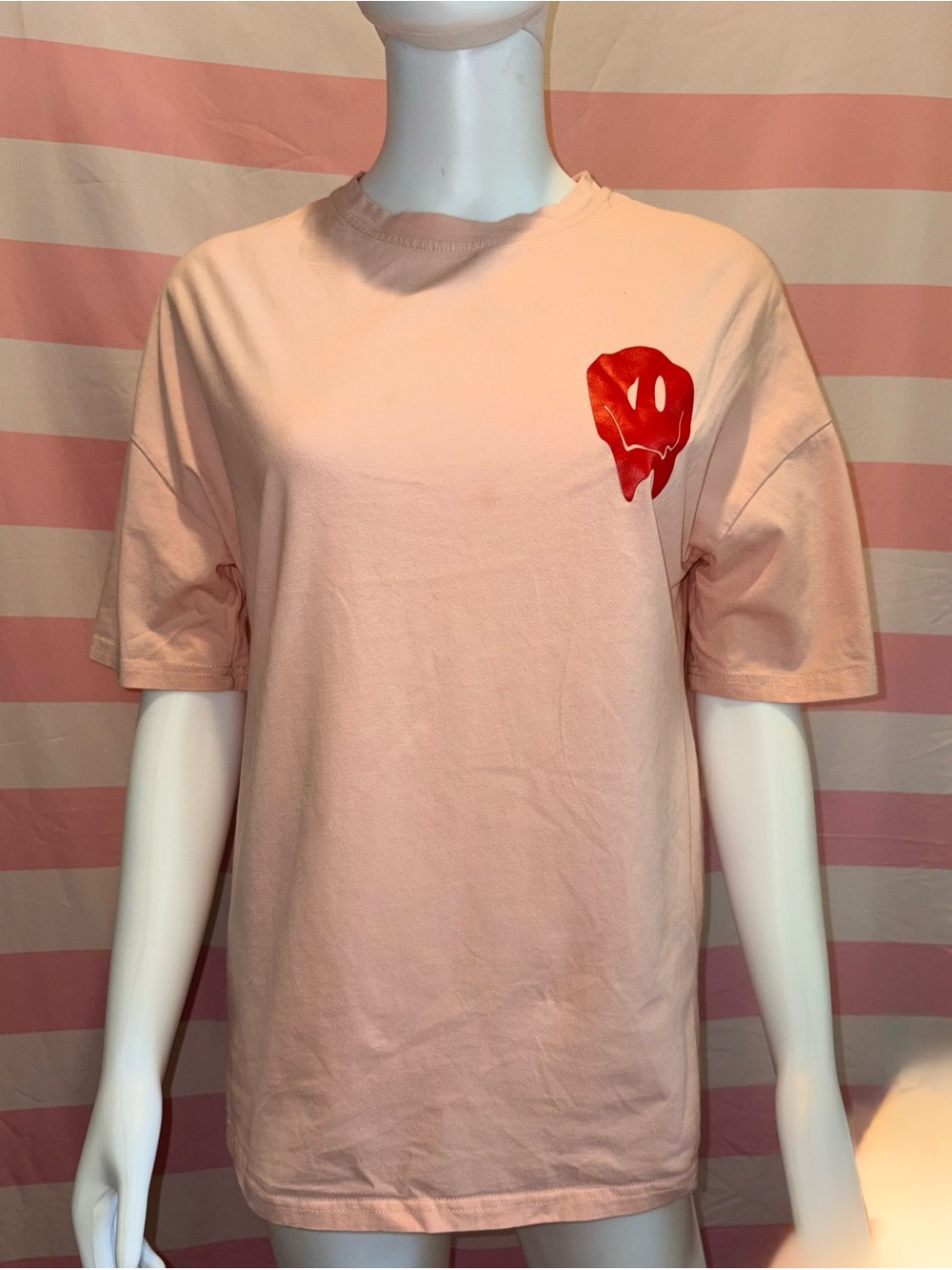 SHEIN Oversized Melting Smiley Face Graphic Tee Light Pink XS